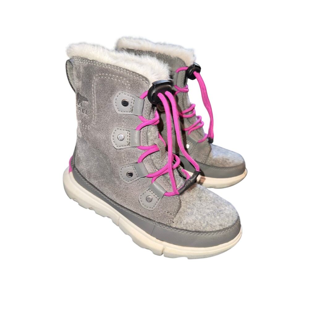 Sorel Waterproof Explorer Faux Fur Lined Boot - Quarry - size 1 kids - D-O4